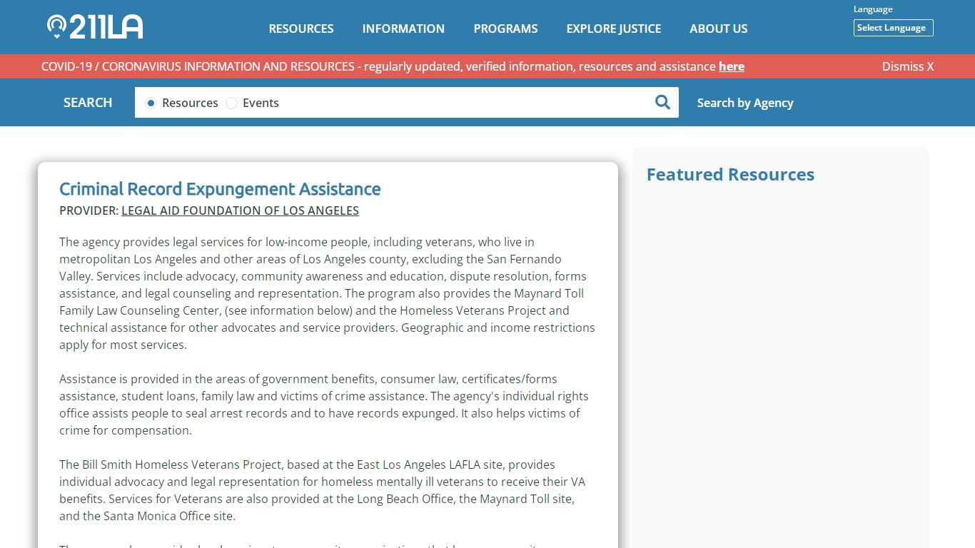 Criminal Record Expungement Assistance - 211LA